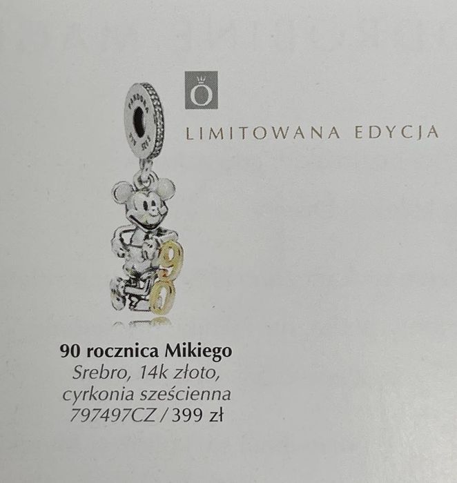 Pandora nowa zawieszka tt 90 rocznica Mikiego