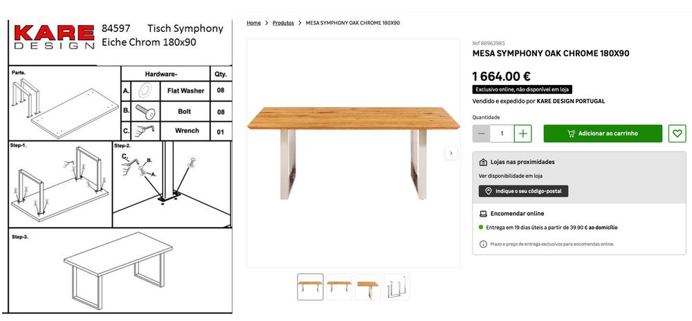 Mesa Kare Design Symphony Oak Chrome 180x90