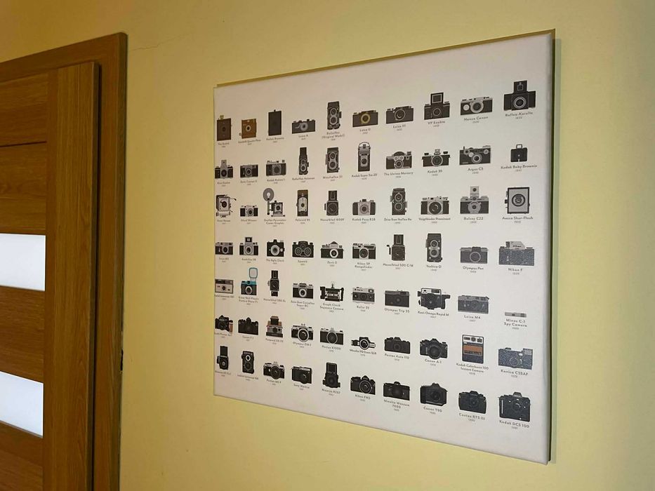 Fotoobraz na płótnie i sosnowej ramie "Kolekcja starych aparatów" Prezent dla fotografa