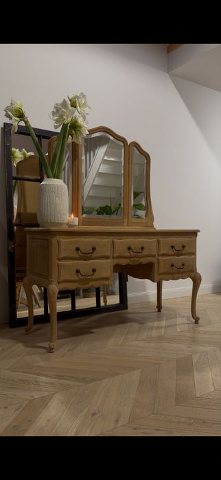 Ludwikowska toaletka z litego dębu / fazowane lustra