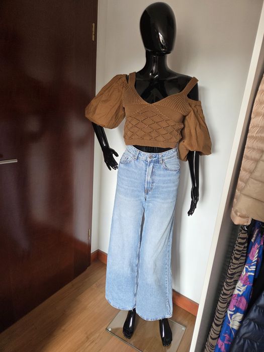 Szerokie spodnie jeansowe h&m 32