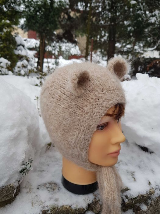 Czapka 48/50 Beżowy Miś handmade