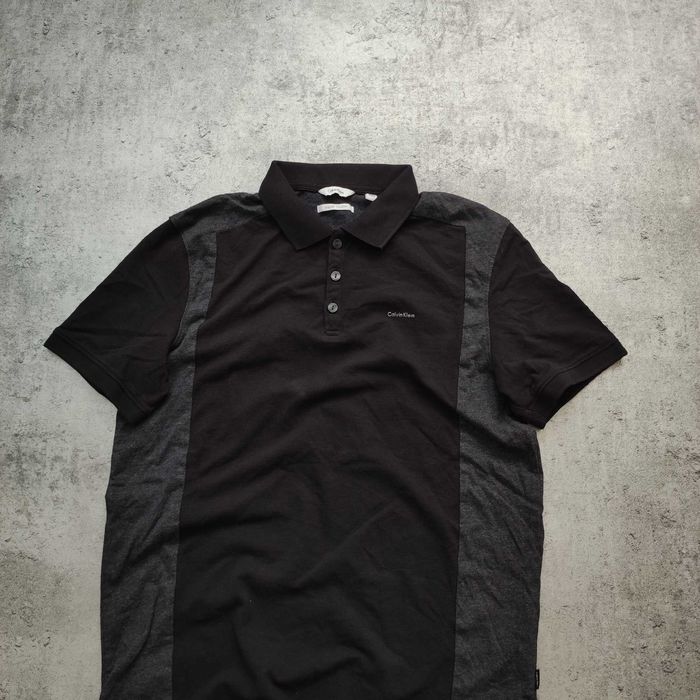 MĘSKA Koszulka Polo Elegancka Czarna Calvin Klein CK Liquid Dwa-Kolor