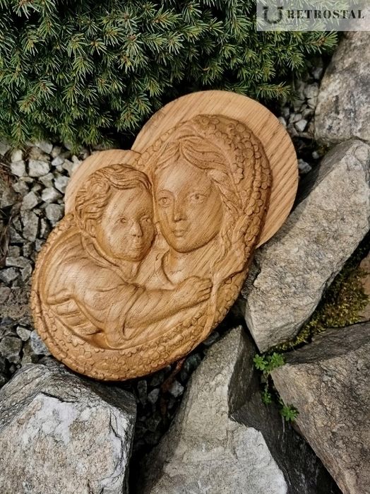 Obraz w drewnie prezent Maryja i Dzieciątko 30 cm