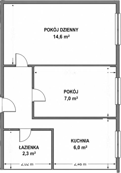 Os. Piastowskie wysoki parter , 2 pokoje 32,6m2