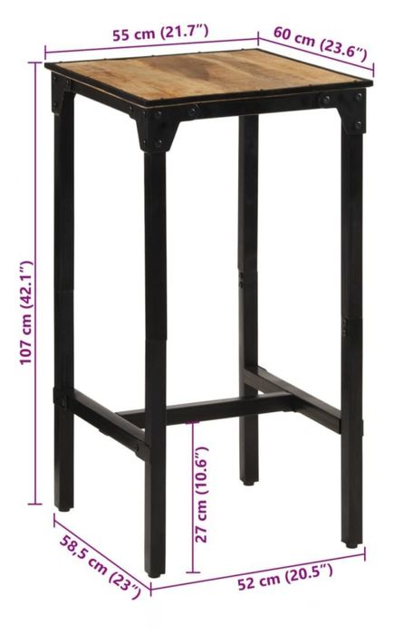 Nowy Stolik barowy, 60x55x107 cm, surowe drewno mango stół unikatowy