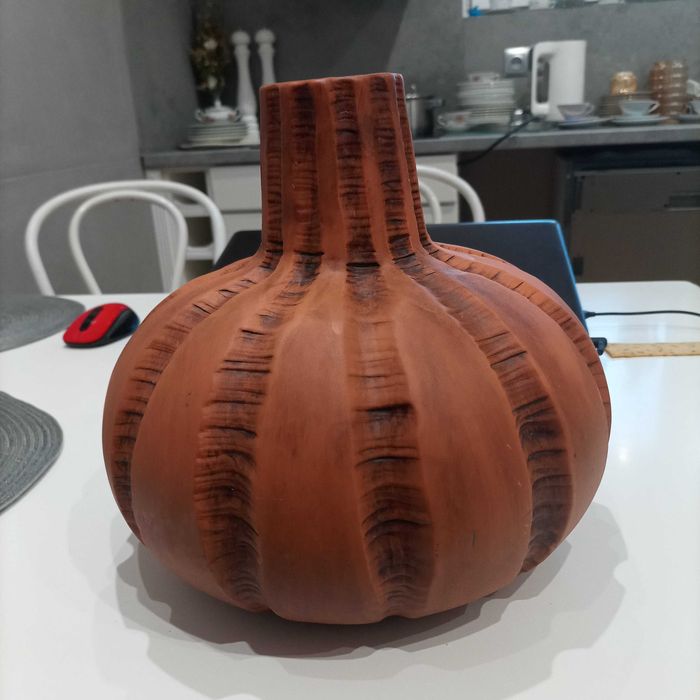 Wazon ceramiczny Gilde Handwerk vintage lata 70. – żłobkowany, terakota