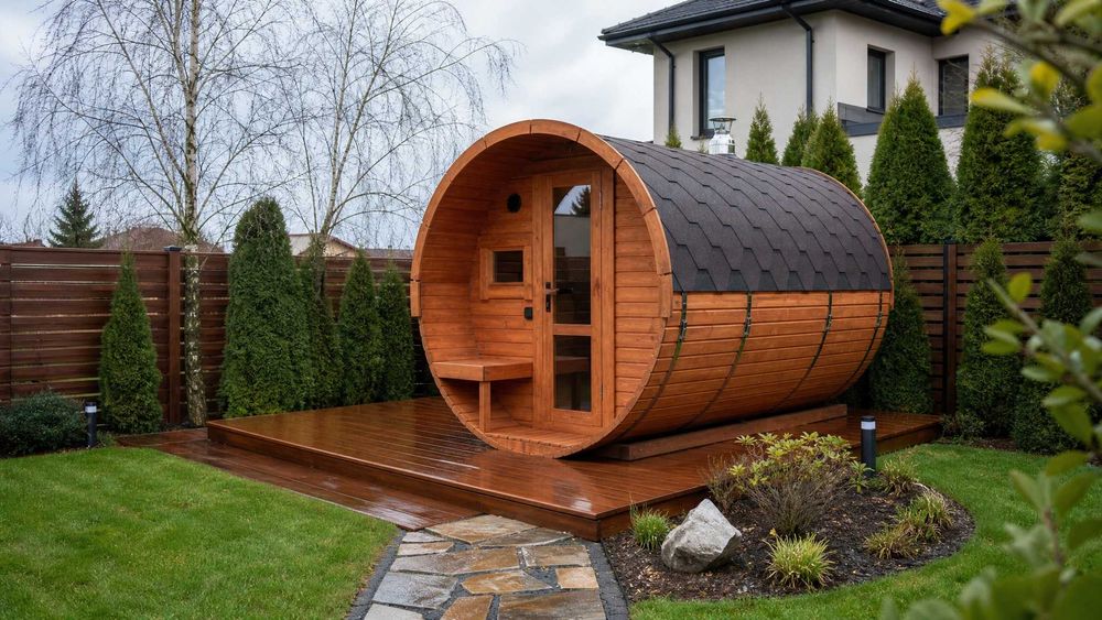 Sauna Ogrodowa | ELLIPSE | OD RĘKI | Z GANKIEM POD DACHEM