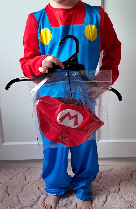 Strój Kostium Przebranie Super Mario 110-116 czapka nowy