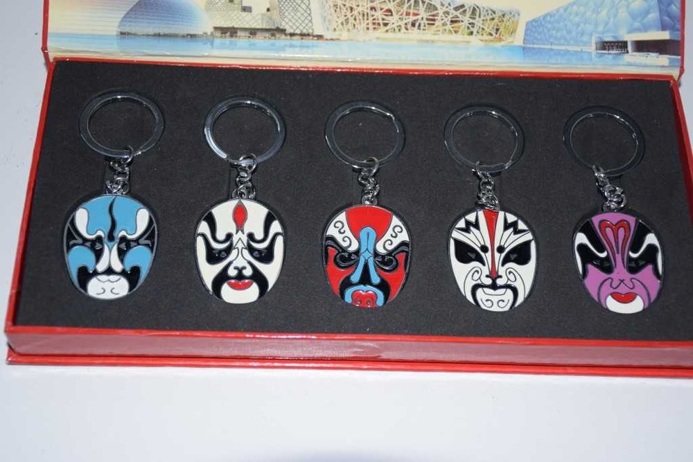 Coleção de 5 porta-chaves com máscaras da Ópera Chinesa