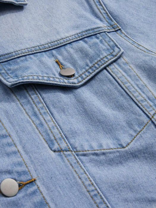 Kurtka Męska Jeansowa Vintage Z Surowym Wykończeniem Casual Romwe M