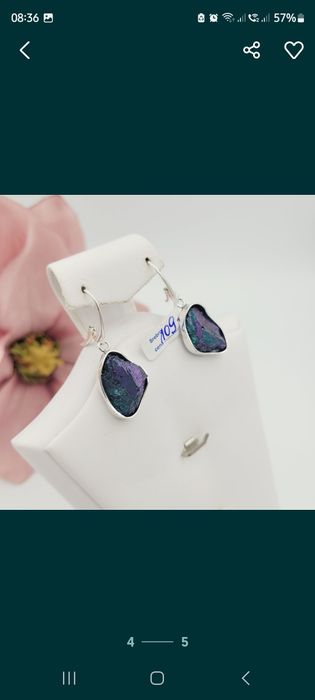 Srebrne kolczyki pr.925 Chalkopiryt zielony nowość