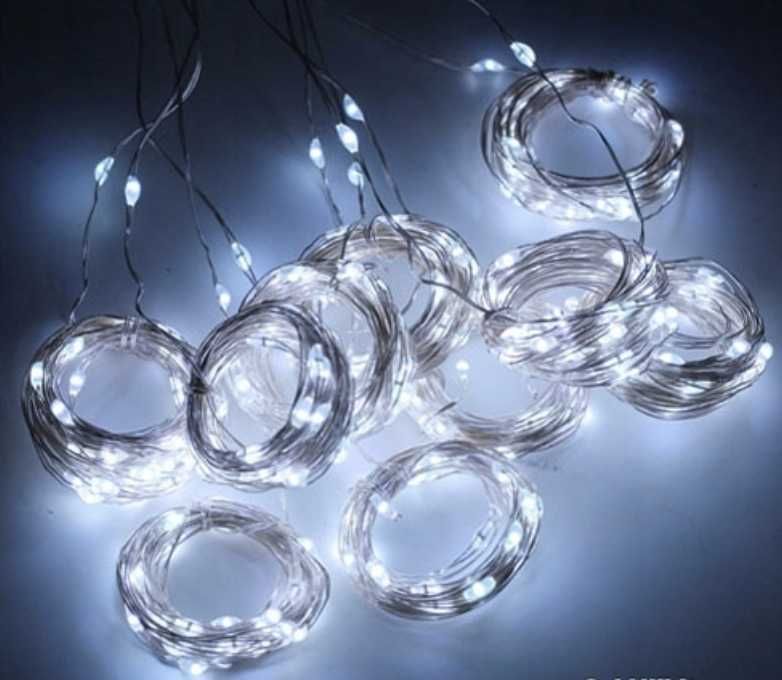 Kurtyna Świetlna Led Na Druciku 300 LED USB Biały Zimny Pilot