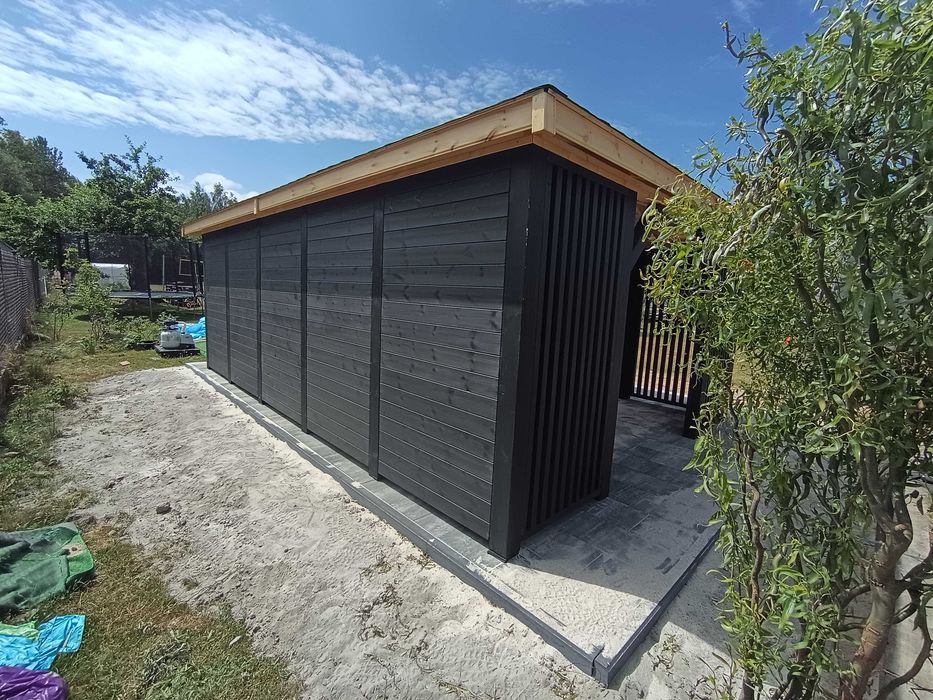 Nowoczesna altana 4x6 m, lamele, gont bitumiczny - producent