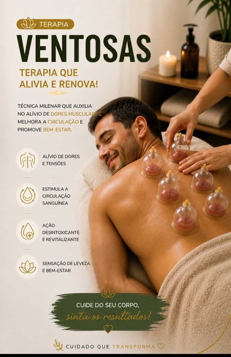 Massagens com Ventosaterapia, ventosas