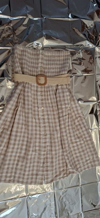Sukienko spódnica 2w1 xl na gumce krata retro z lnu i bawełny
