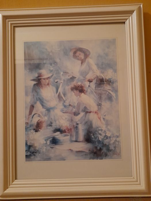 Stara reprodukcja olejna na płycie.