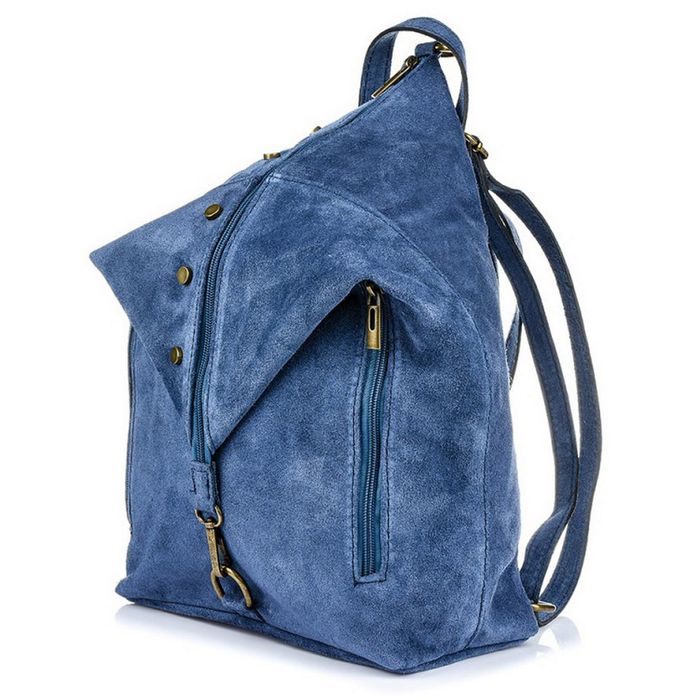 VERA PELLE plecak damski zamszowy elegancki z ćwiekami V409 c.jeansowy