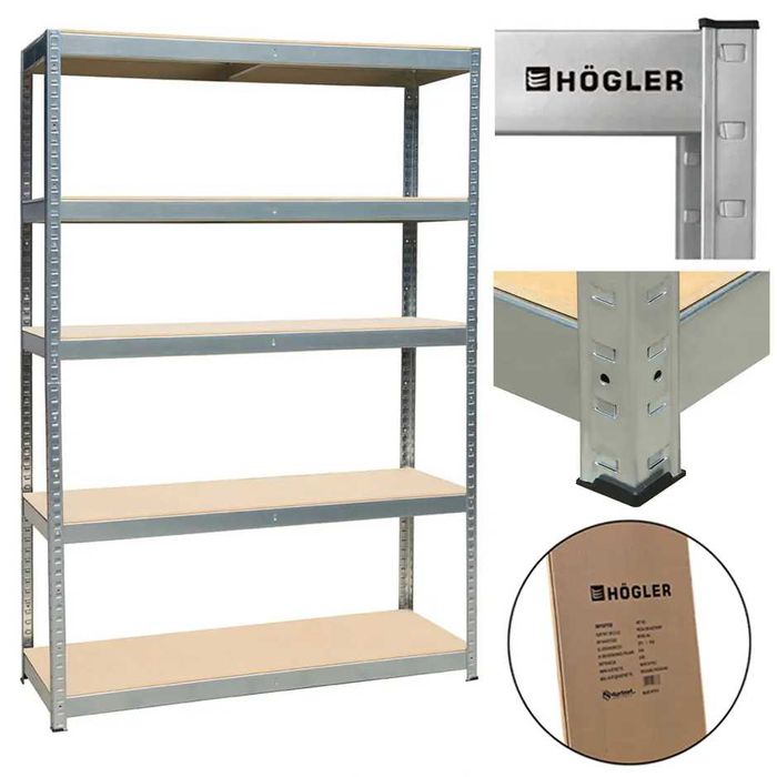 Półki magazynowe metalowe 180 x 120 x 45 cm 1000 kg 5 półek HÖGLER