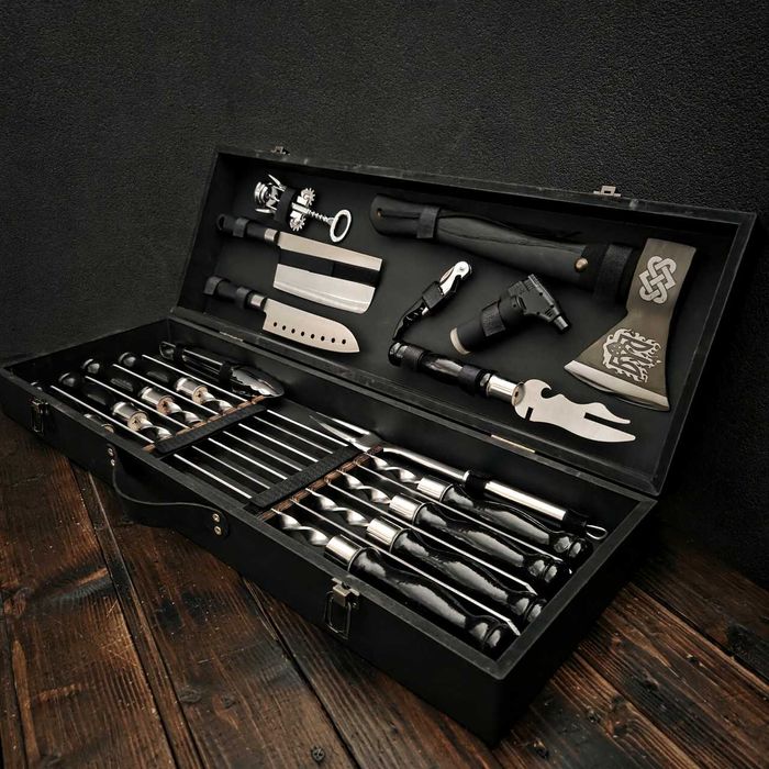 Набор шампуров подарочный  в деревянном кейсе набір шампурів