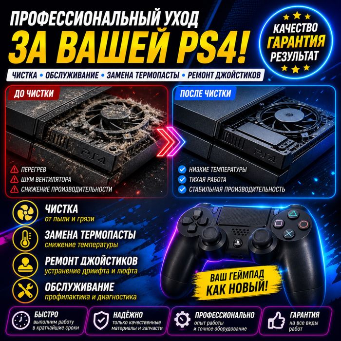 Обслуживание Ps4 / Пс4 - Чистка пыли, замена термопасты
