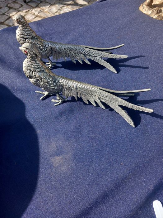 Faisão, duas esculturas banhada em prata portuguesa, séc.xx