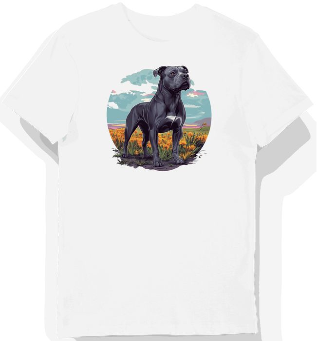 Koszulka męska biała z grafiką muskularnego szarego pitbulla na polu M