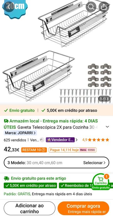 Produto NOVO - 2x Gaveta Telescopica