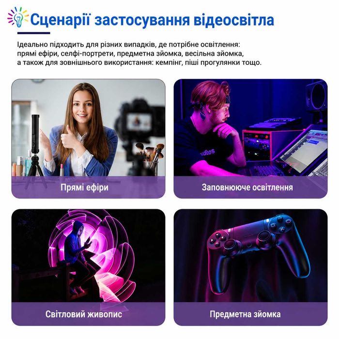 Відео фото світло RGB трубка палка LED Luxceo P100 з магнітом 2000mAh