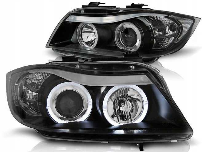 Lampy przednie przód BMW E90 05-11 RINGI Black LED Angels Eyes NOWE