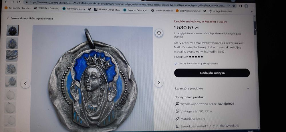 Wisiorek religijny zabytkowy srebro 1-950 R.Tschudin Unikat.