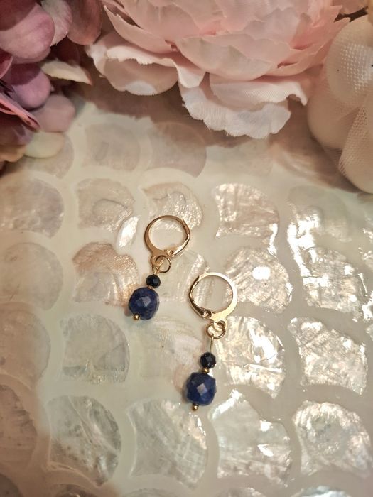 Kolczyki handmade z naturalnych kamieni lapis lazuli noc kairu hematyt