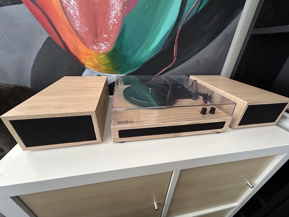 Leitor vinis gira discos wiibo com sistema de som colunas e bluetooth