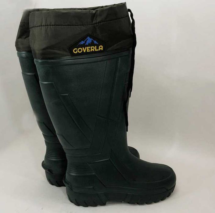 Высокие резиновые сапоги мужские утепленные со стяжкой зимние