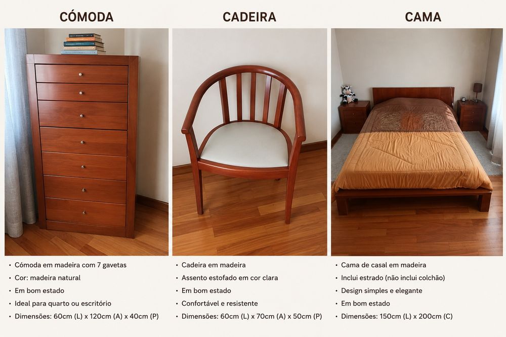 Quarto Completo Casal em Madeira Cerejeira
