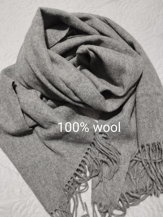 Szal wełniany duży siwy