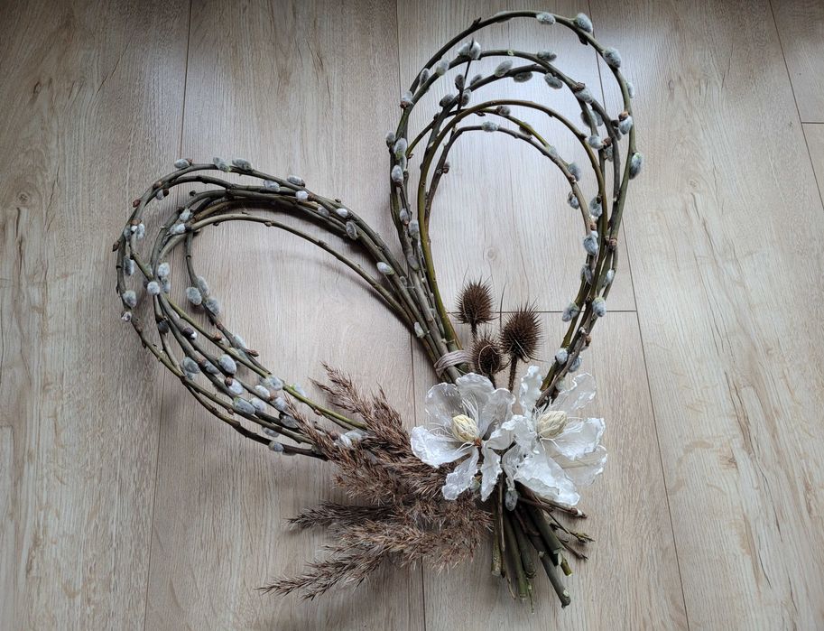 stroik serce z bazi wielkanocnych, wielkanocna ozdoba boho