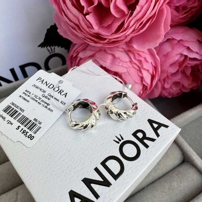 Сережки Pandora Пандора/ Серьги Pandora/ оригінал нові кільця срібло