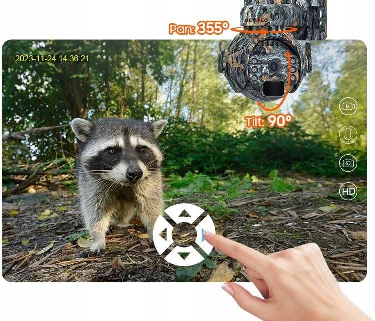 Fotopułapka Kamera Leśna Obrotowa GSM LTE SOLAR 4G SIM podgląd na tel