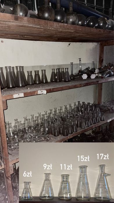 Szkło laboratoryjne PRL, naczynia alchemiczne, vintage, retro , loft, ozdoby, wazony, antykii, kolekcje, chemia