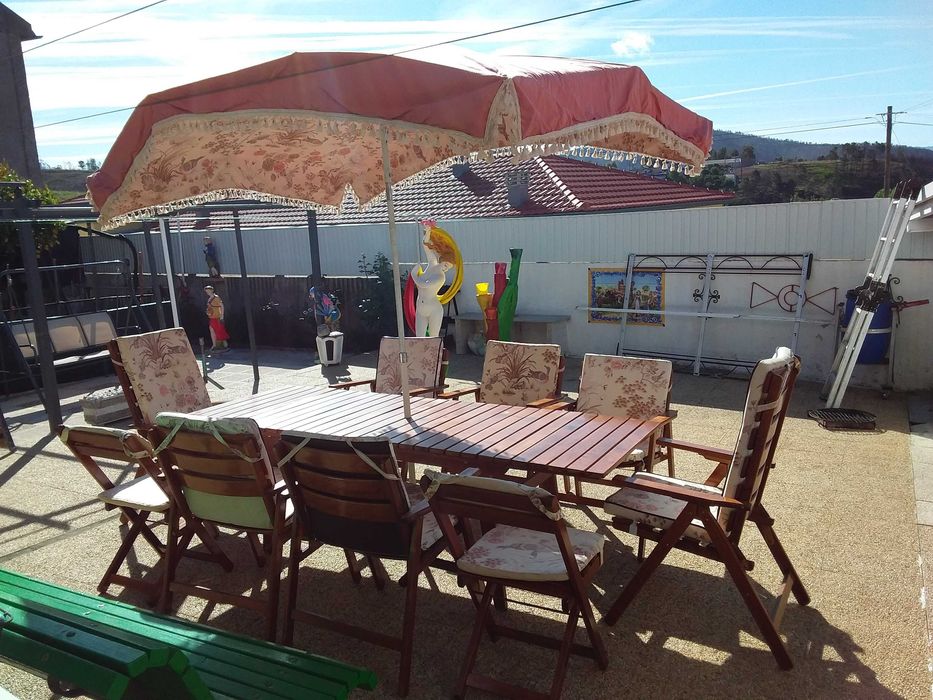 salão de jardim mesa com 5 cadeiras de braço, 2 poltronas, 2 cadeiras
