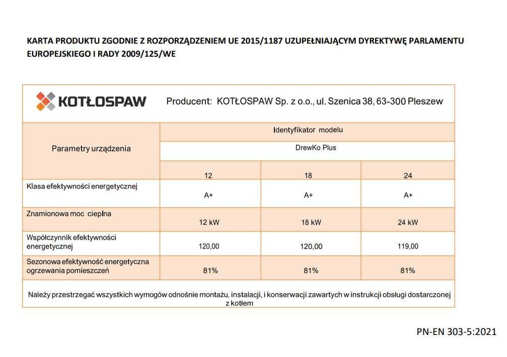 Kocioł na drewno/pellet Kotłospaw Drewko Plus 12kW montaż Tychowo