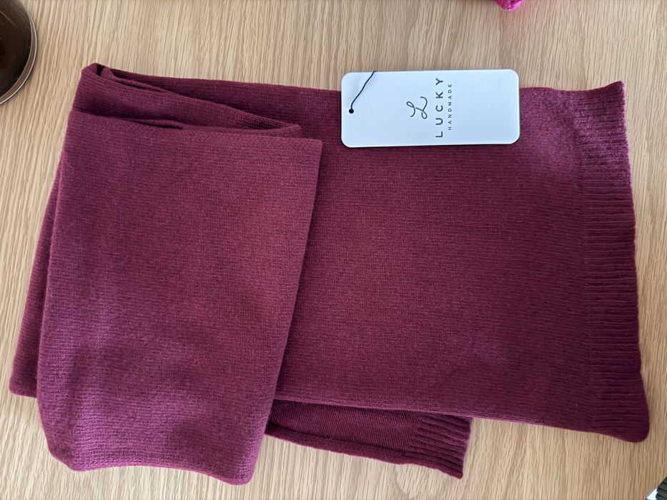 Szalik szal lucky handmade wełna kaszmir bordowy