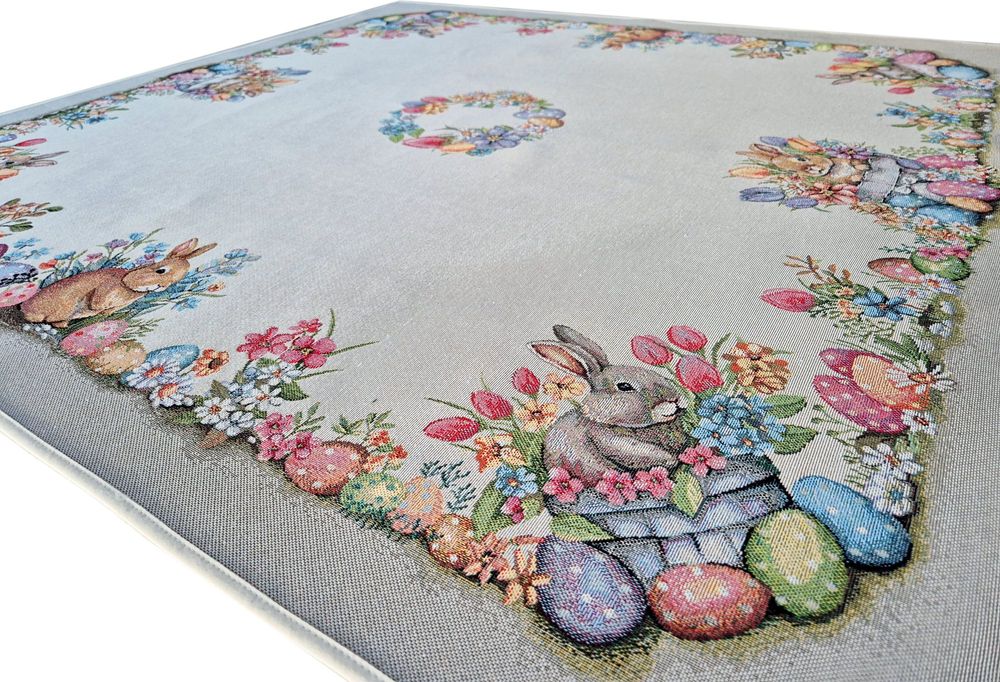 Obrus Wielkanocny 100x100 cm gobelinowy 1289LI z Zajączkami