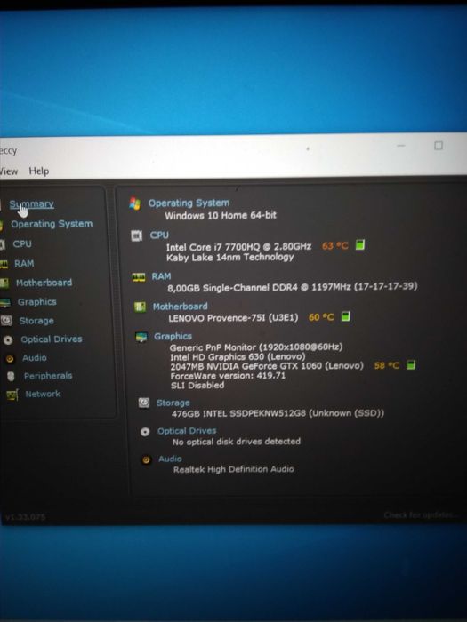 Lenovo Legion Y720, i7-7700HQ, GTX1060, 512Gb defekt obudowy