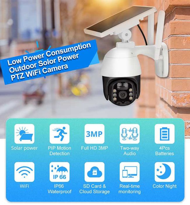 Câmara Vigilância Solar + Bateria • 1560P 3MP • 360º • Sem Fios • NOVA