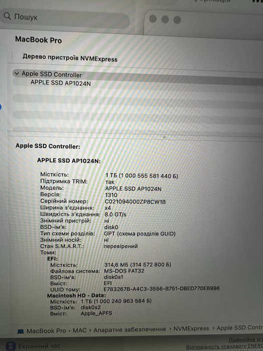 Ноутбук Apple Macbook Pro 2020 A2251 i7 RAM 32Gb SSD 1Tb