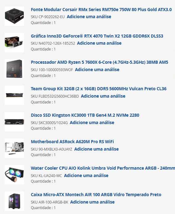 Desktop Gaming-Ryzen 5 7600X 4.7GHz, RTX 4070 12GB, RAM 32 GB e 1T SDD