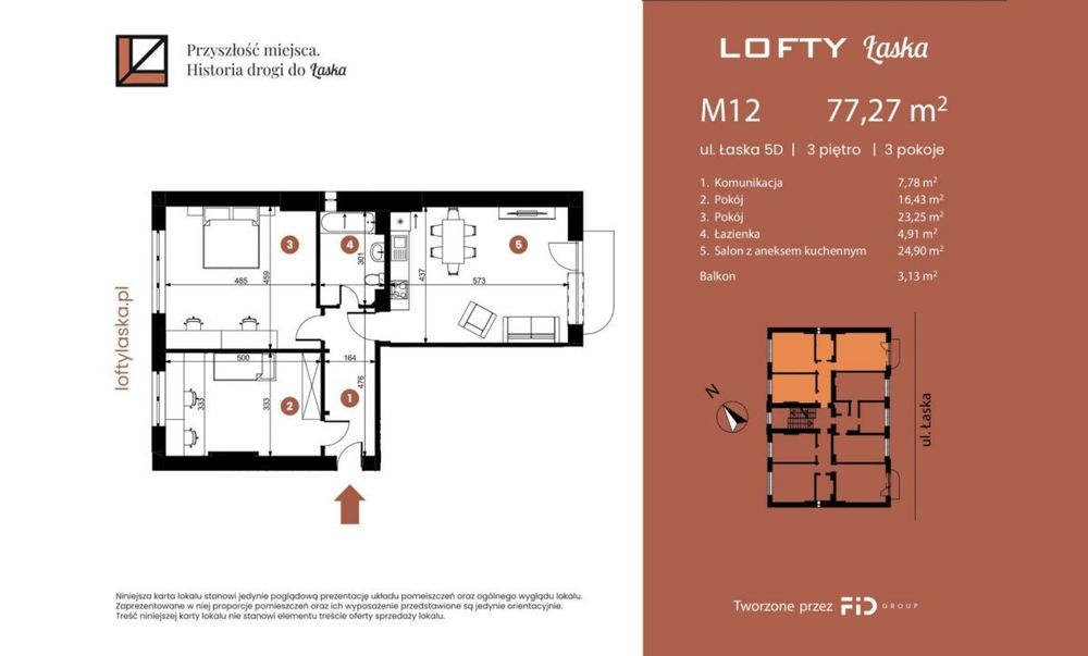 3 pokoje | 77,27 m² | Balkon | Stan deweloperski