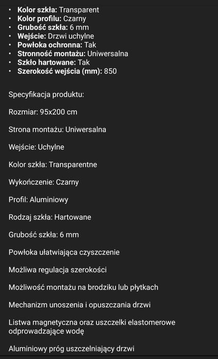 Drzwi prysznicowe 95x200 Mexen